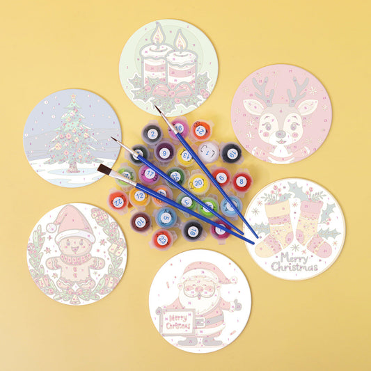 Christmas Print Paint By Numbers Coaster Set (6 Pack)