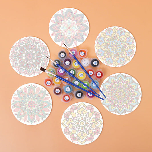 Mandala Print Paint By Numbers Coaster Set (6 Pack)