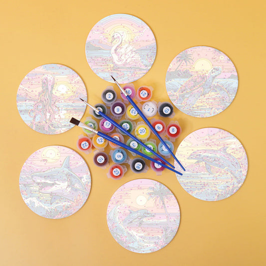 Marine Life Print Paint By Numbers Coaster Set (6 Pack)