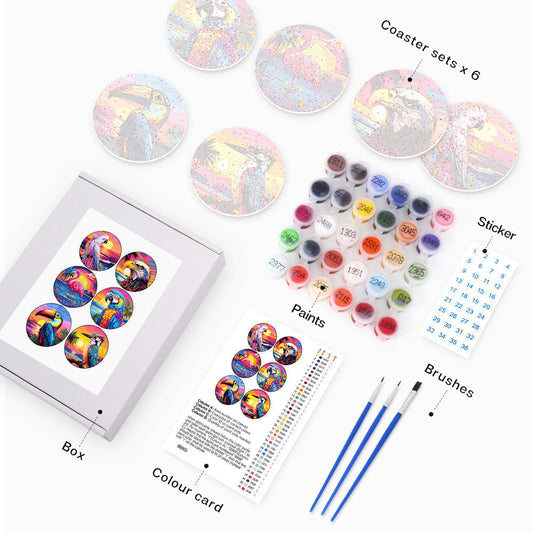 Birds Print Paint By Numbers Coaster Set (6 Pack)