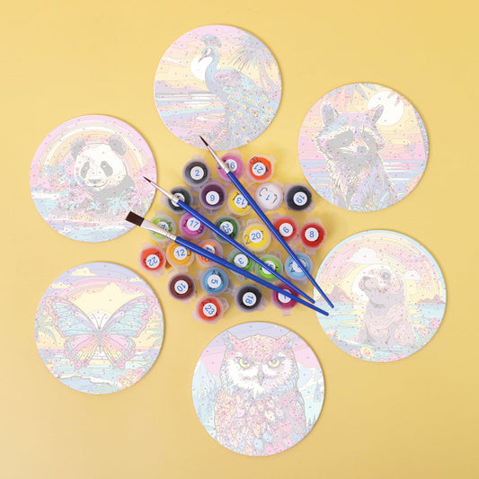 Sunrise with Animals Print Paint By Numbers Coaster Set (6 Pack)