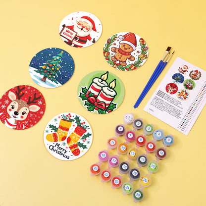 Christmas  Print Paint By Numbers Coaster Set (6 Pack)