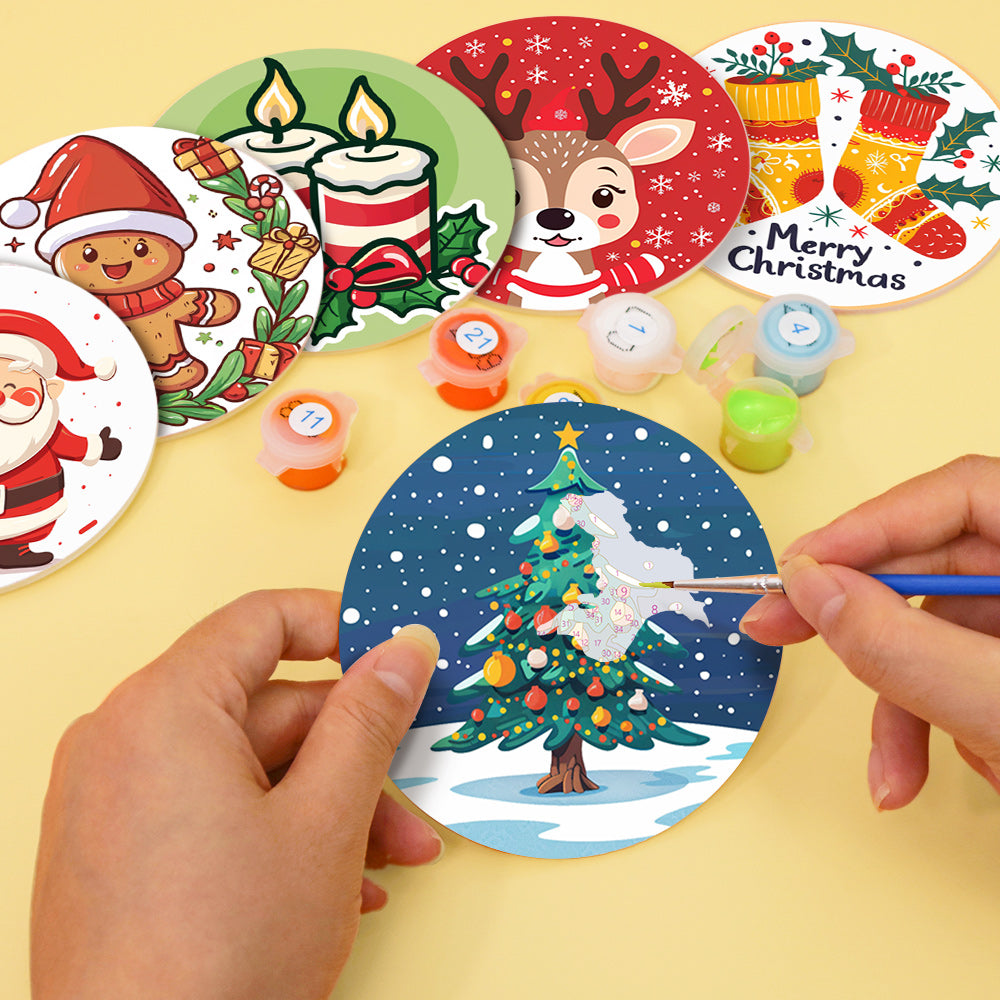 Christmas  Print Paint By Numbers Coaster Set (6 Pack)