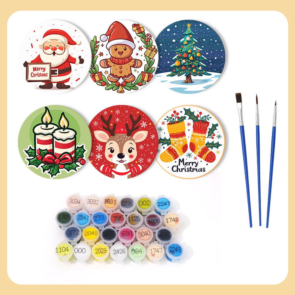 Christmas  Print Paint By Numbers Coaster Set (6 Pack)