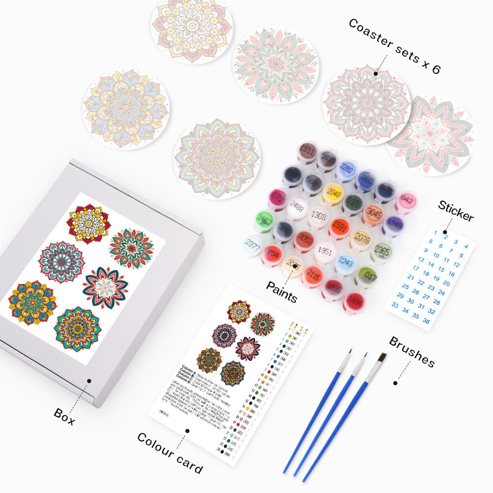 Mandala Print Paint By Numbers Coaster Set (6 Pack)