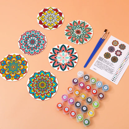 Mandala Print Paint By Numbers Coaster Set (6 Pack)