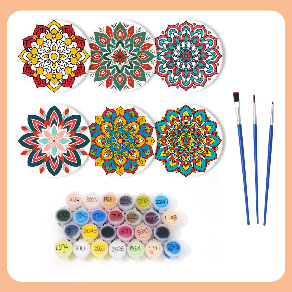 Mandala Print Paint By Numbers Coaster Set (6 Pack)