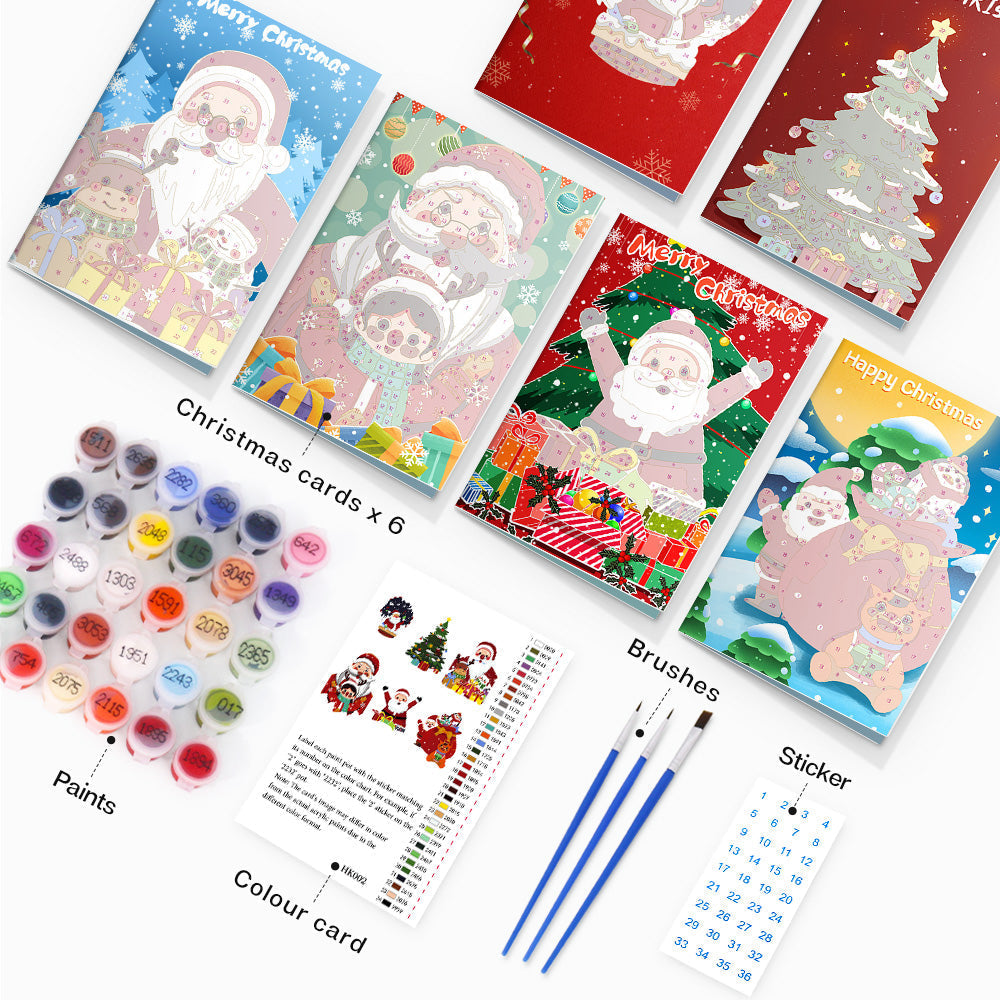 Paint by Numbers Christmas Card - Santa Collection (Set of 6)