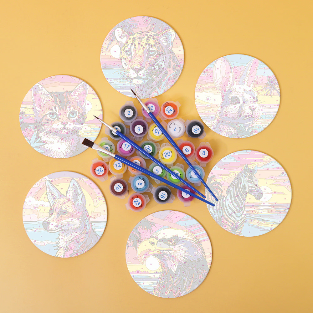 Animal Print Paint By Numbers Coaster Set (6 Pack)