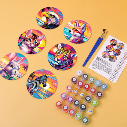 Animal Print Paint By Numbers Coaster Set (6 Pack)