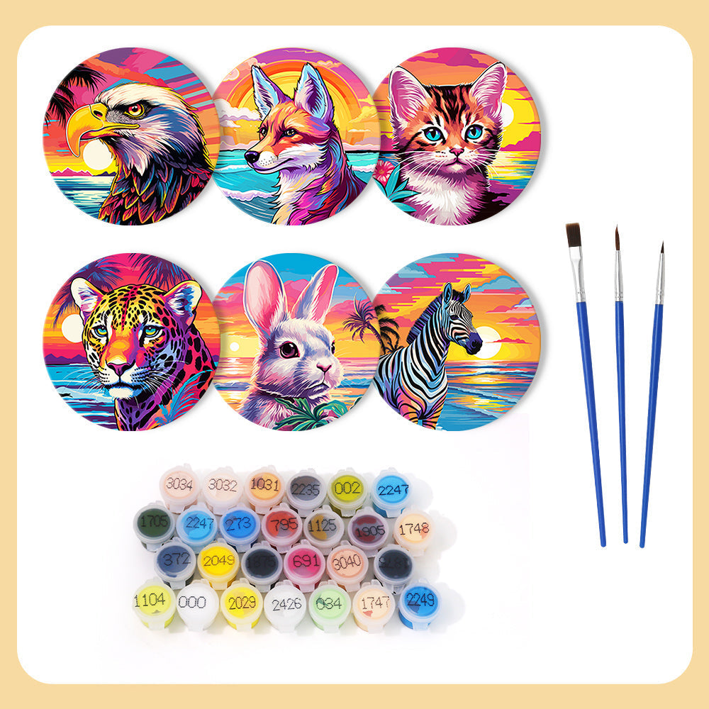 Animal Print Paint By Numbers Coaster Set (6 Pack)