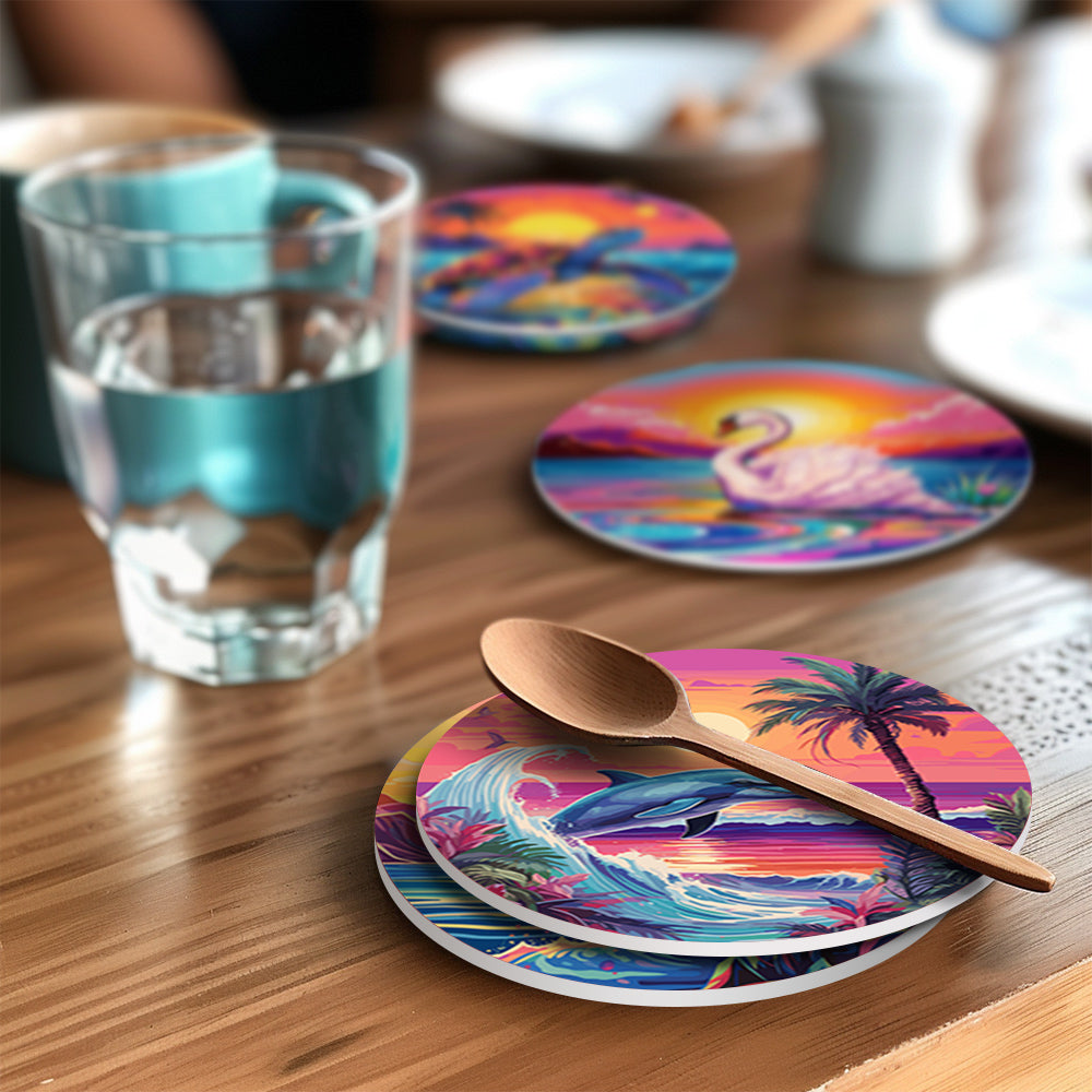 Marine Life Print Paint By Numbers Coaster Set (6 Pack)