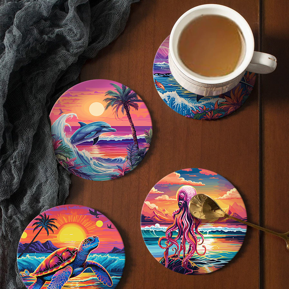 Marine Life Print Paint By Numbers Coaster Set (6 Pack)