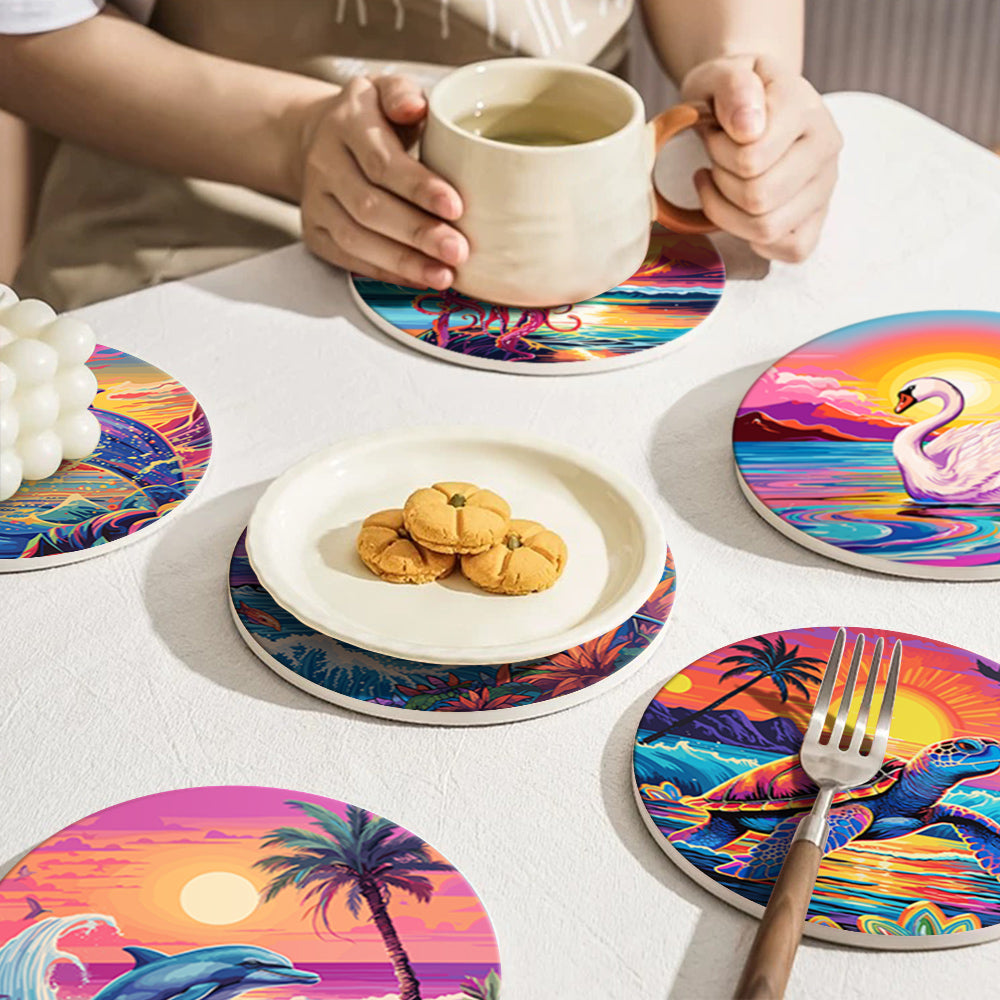 Marine Life Print Paint By Numbers Coaster Set (6 Pack)