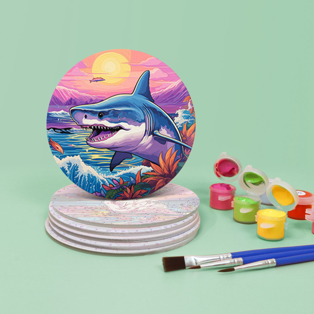 Marine Life Print Paint By Numbers Coaster Set (6 Pack)