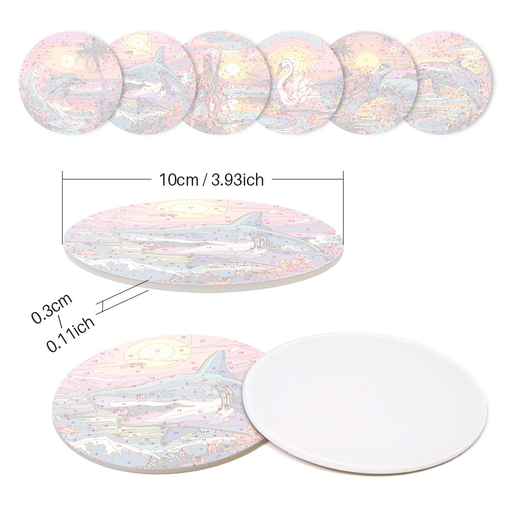 Marine Life Print Paint By Numbers Coaster Set (6 Pack)
