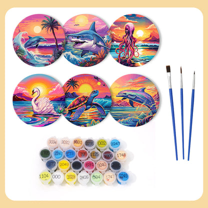 Marine Life Print Paint By Numbers Coaster Set (6 Pack)