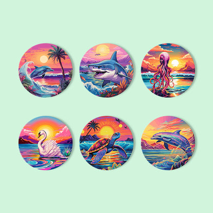 Marine Life Print Paint By Numbers Coaster Set (6 Pack)