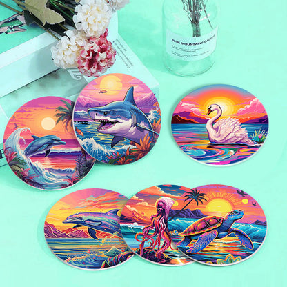 Marine Life Print Paint By Numbers Coaster Set (6 Pack)
