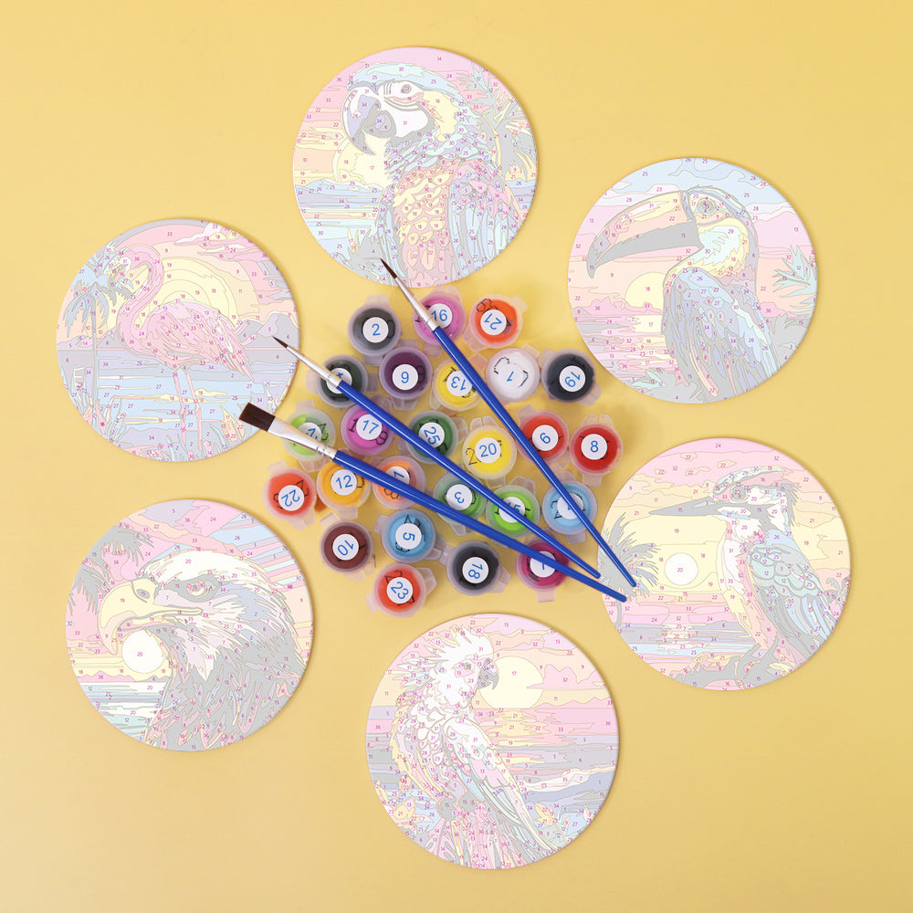 Birds Print Paint By Numbers Coaster Set (6 Pack)