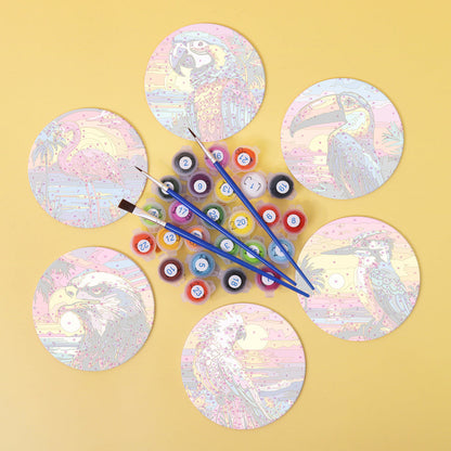 Birds Print Paint By Numbers Coaster Set (6 Pack)