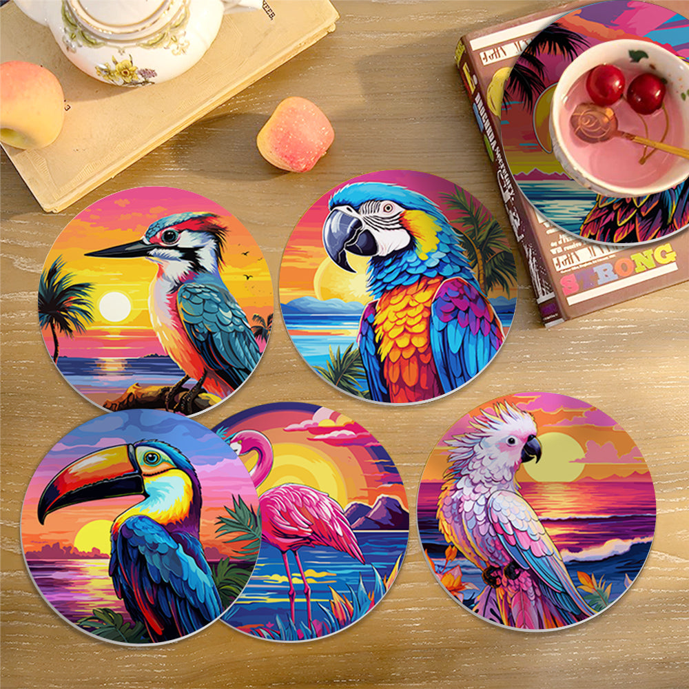 Birds Print Paint By Numbers Coaster Set (6 Pack)