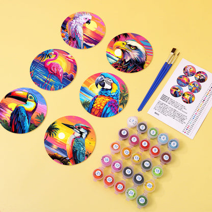 Birds Print Paint By Numbers Coaster Set (6 Pack)