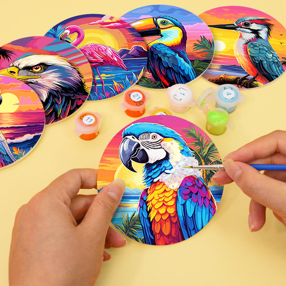 Birds Print Paint By Numbers Coaster Set (6 Pack)