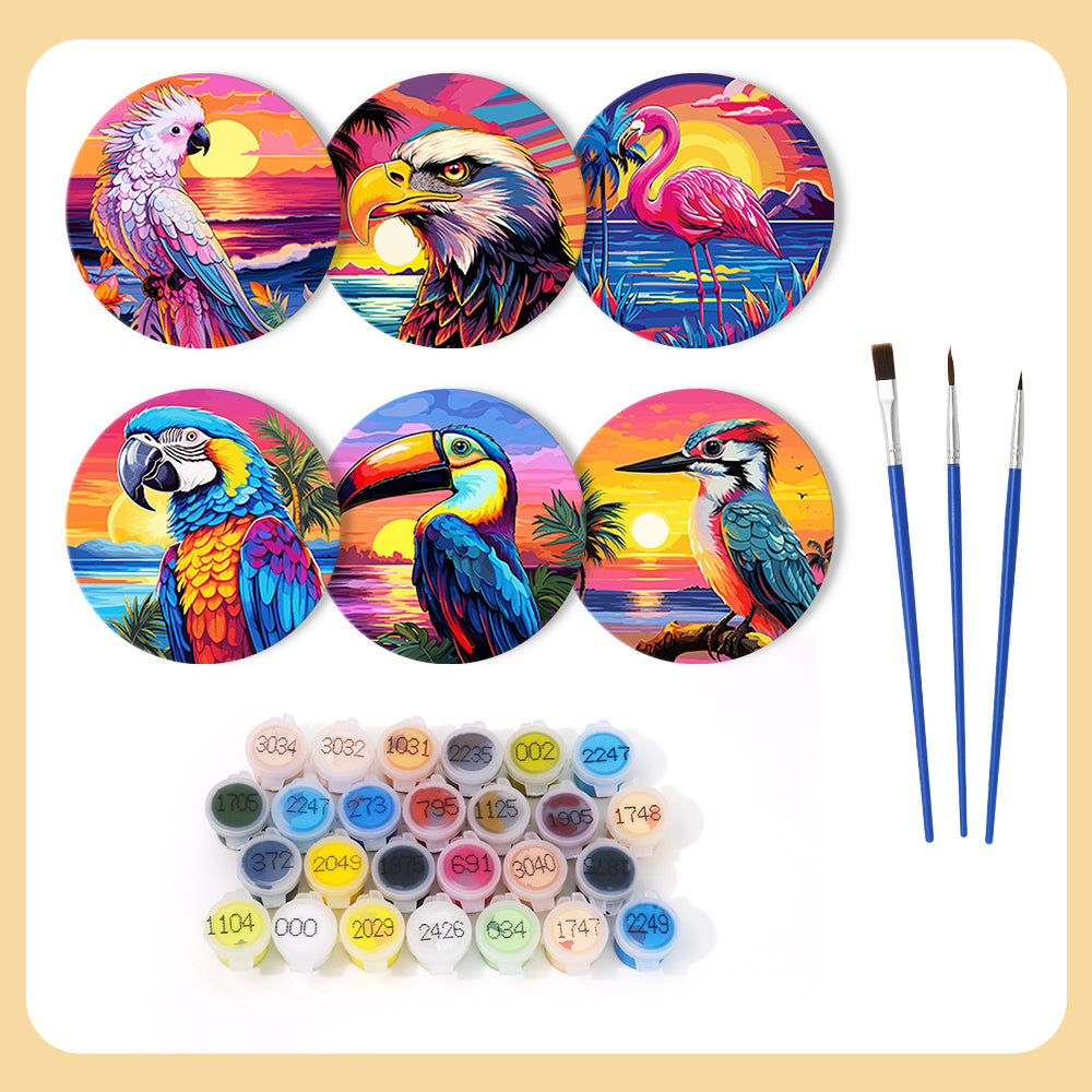 Birds Print Paint By Numbers Coaster Set (6 Pack)