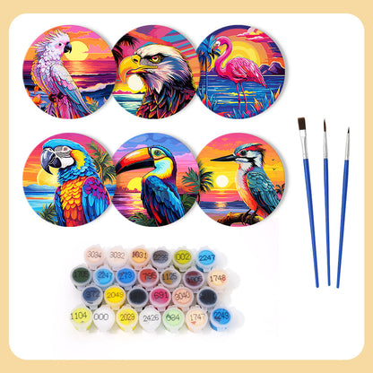 Birds Print Paint By Numbers Coaster Set (6 Pack)