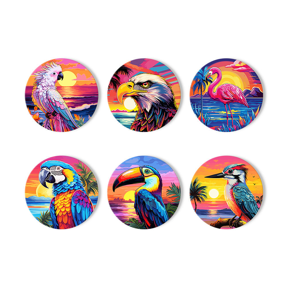 Birds Print Paint By Numbers Coaster Set (6 Pack)