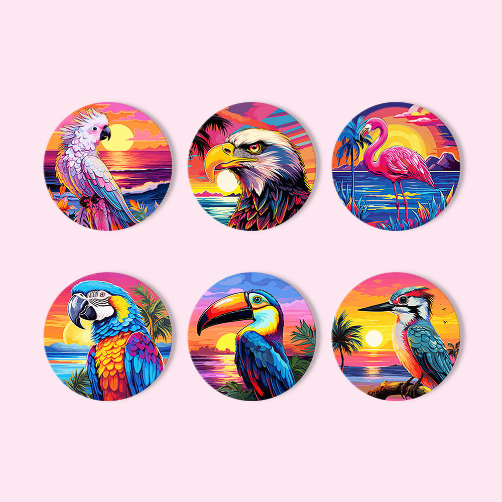 Birds Print Paint By Numbers Coaster Set (6 Pack)