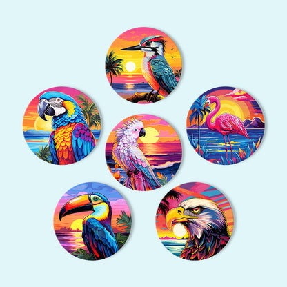 Birds Print Paint By Numbers Coaster Set (6 Pack)