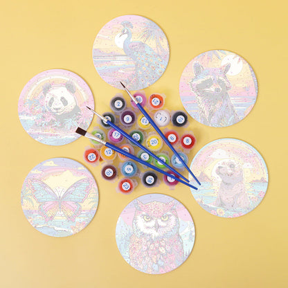 Sunrise with Animals Print Paint By Numbers Coaster Set (6 Pack)