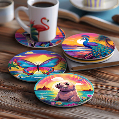 Sunrise with Animals Print Paint By Numbers Coaster Set (6 Pack)