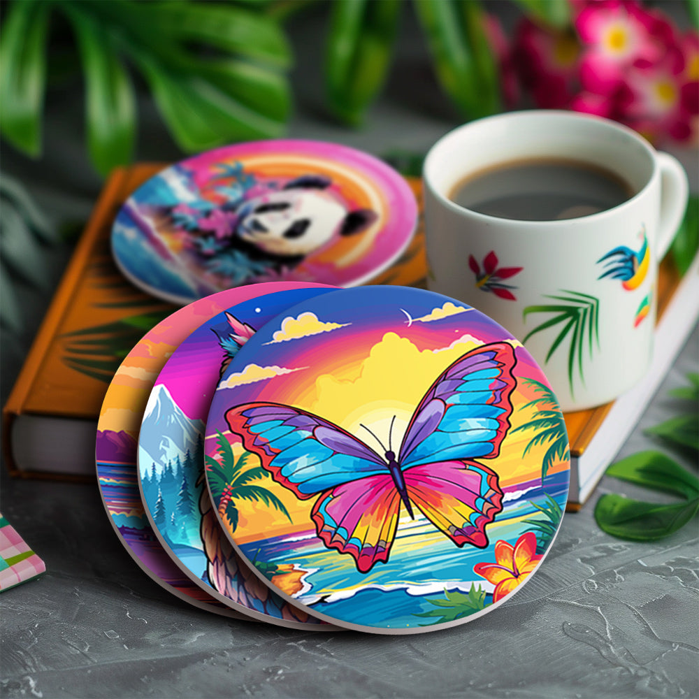 Sunrise with Animals Print Paint By Numbers Coaster Set (6 Pack)