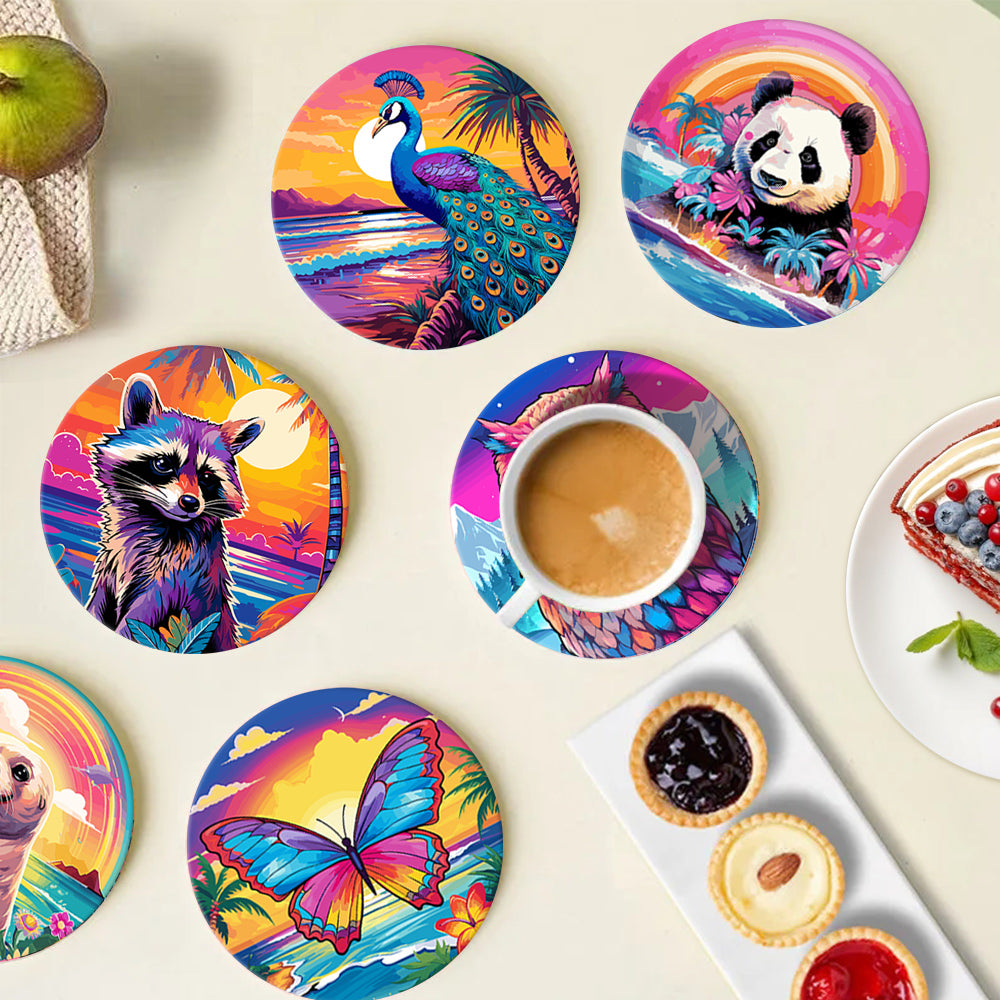 Sunrise with Animals Print Paint By Numbers Coaster Set (6 Pack)