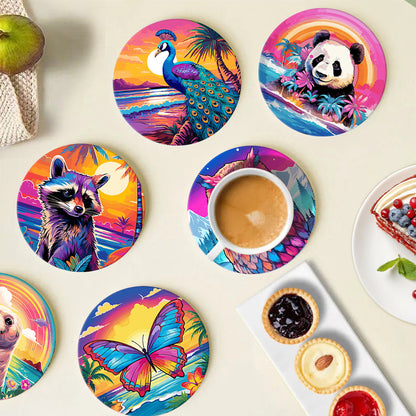 Sunrise with Animals Print Paint By Numbers Coaster Set (6 Pack)
