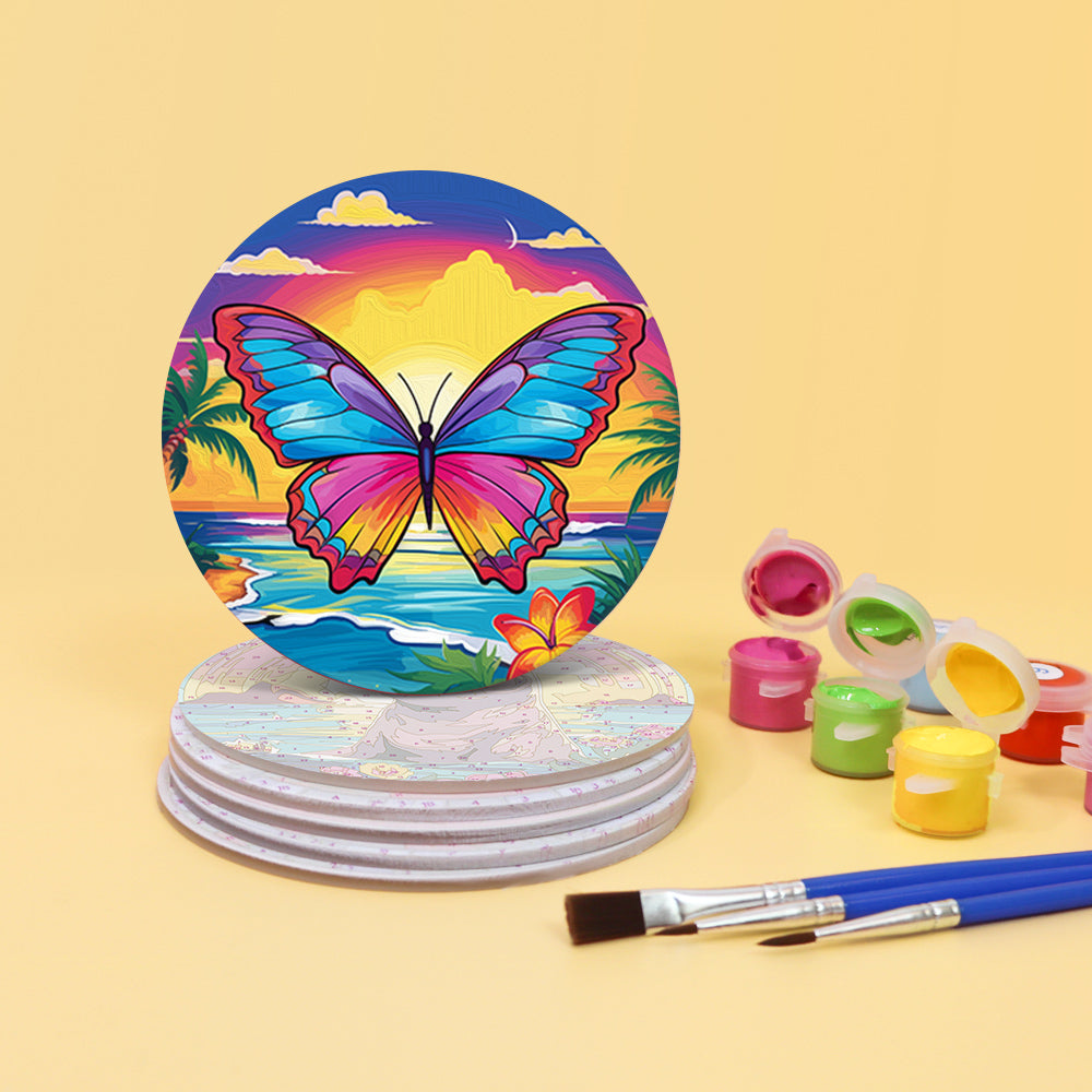 Sunrise with Animals Print Paint By Numbers Coaster Set (6 Pack)