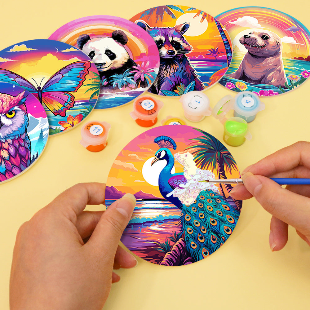 Sunrise with Animals Print Paint By Numbers Coaster Set (6 Pack)
