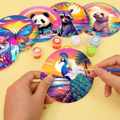 Sunrise with Animals Print Paint By Numbers Coaster Set (6 Pack)