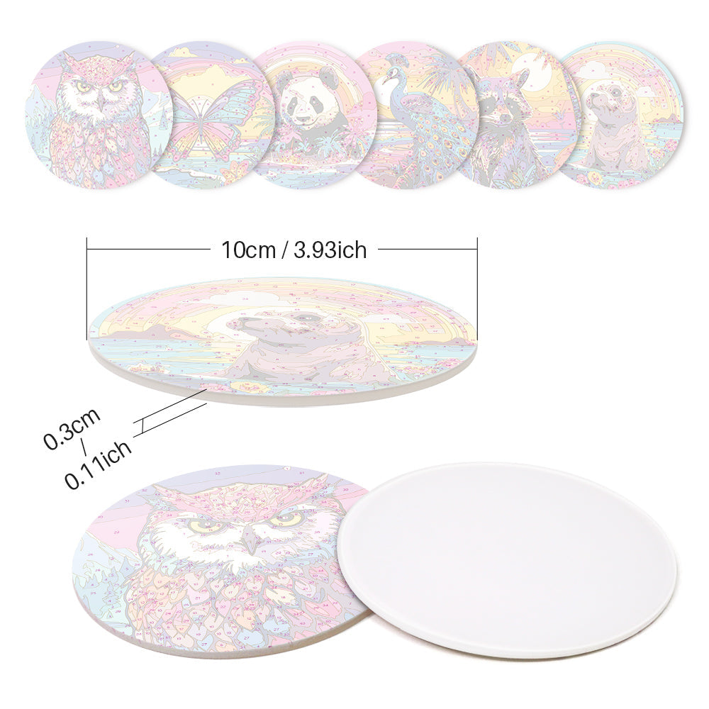 Sunrise with Animals Print Paint By Numbers Coaster Set (6 Pack)