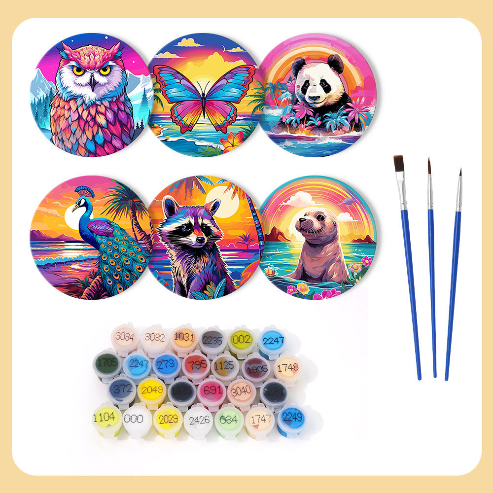 Sunrise with Animals Print Paint By Numbers Coaster Set (6 Pack)
