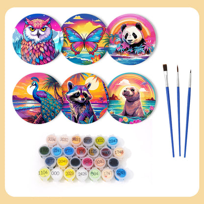 Sunrise with Animals Print Paint By Numbers Coaster Set (6 Pack)
