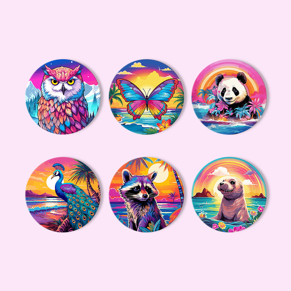 Sunrise with Animals Print Paint By Numbers Coaster Set (6 Pack)