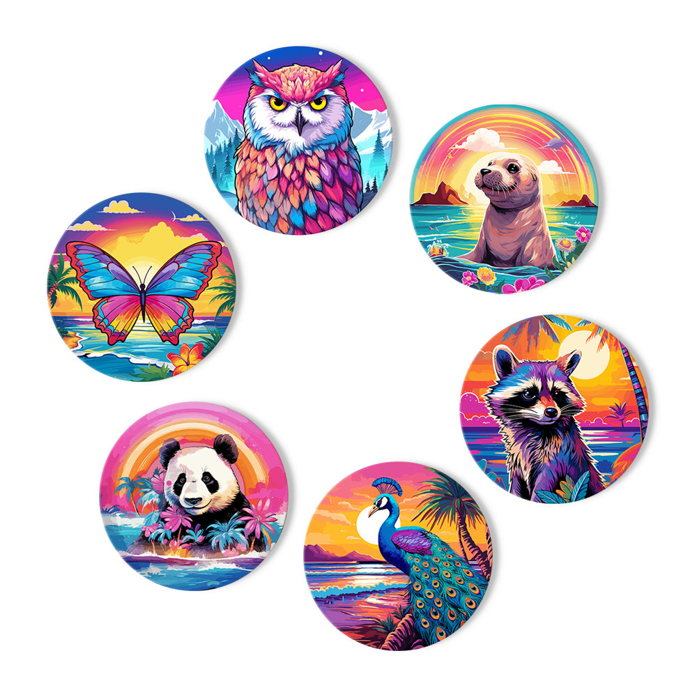 Sunrise with Animals Print Paint By Numbers Coaster Set (6 Pack)