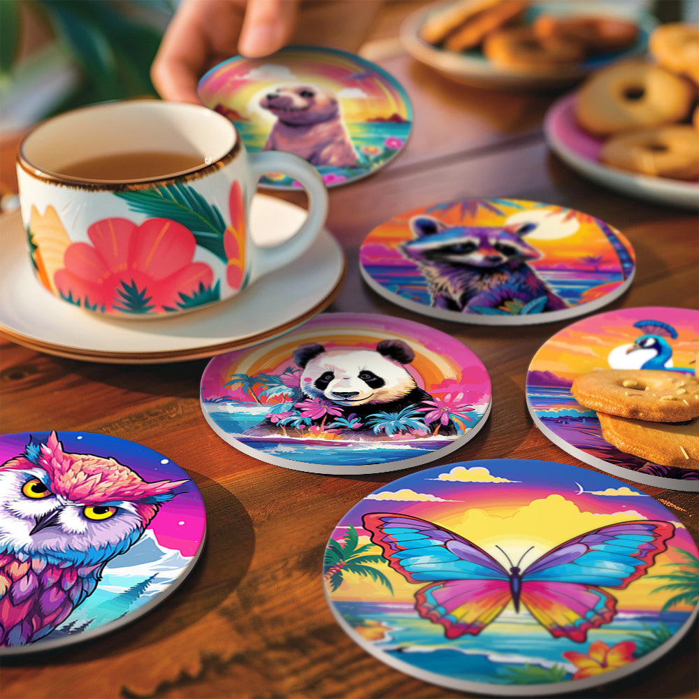 Sunrise with Animals Print Paint By Numbers Coaster Set (6 Pack)