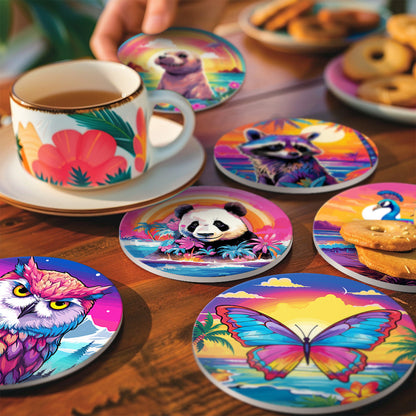 Sunrise with Animals Print Paint By Numbers Coaster Set (6 Pack)