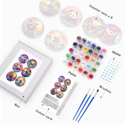 Sunrise with Animals Print Paint By Numbers Coaster Set (6 Pack)