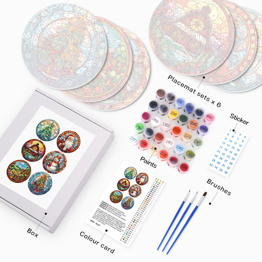 Paint By Numbers Placemats - Christmas Collection 1 (6 Pack, 20 cm Size)